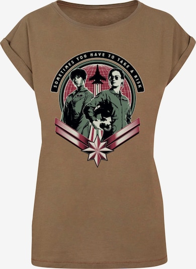ABSOLUTE CULT T-shirt 'Captain Marvel - Take A Risk' en kaki / vert foncé / bordeaux / noir, Vue avec produit