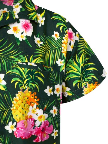 King Kameha Regular fit Button Up Shirt 'Pineapple Flowers' in Green