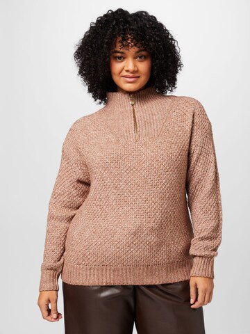 Pull-over 'JADETTE' Vero Moda Curve en marron : devant