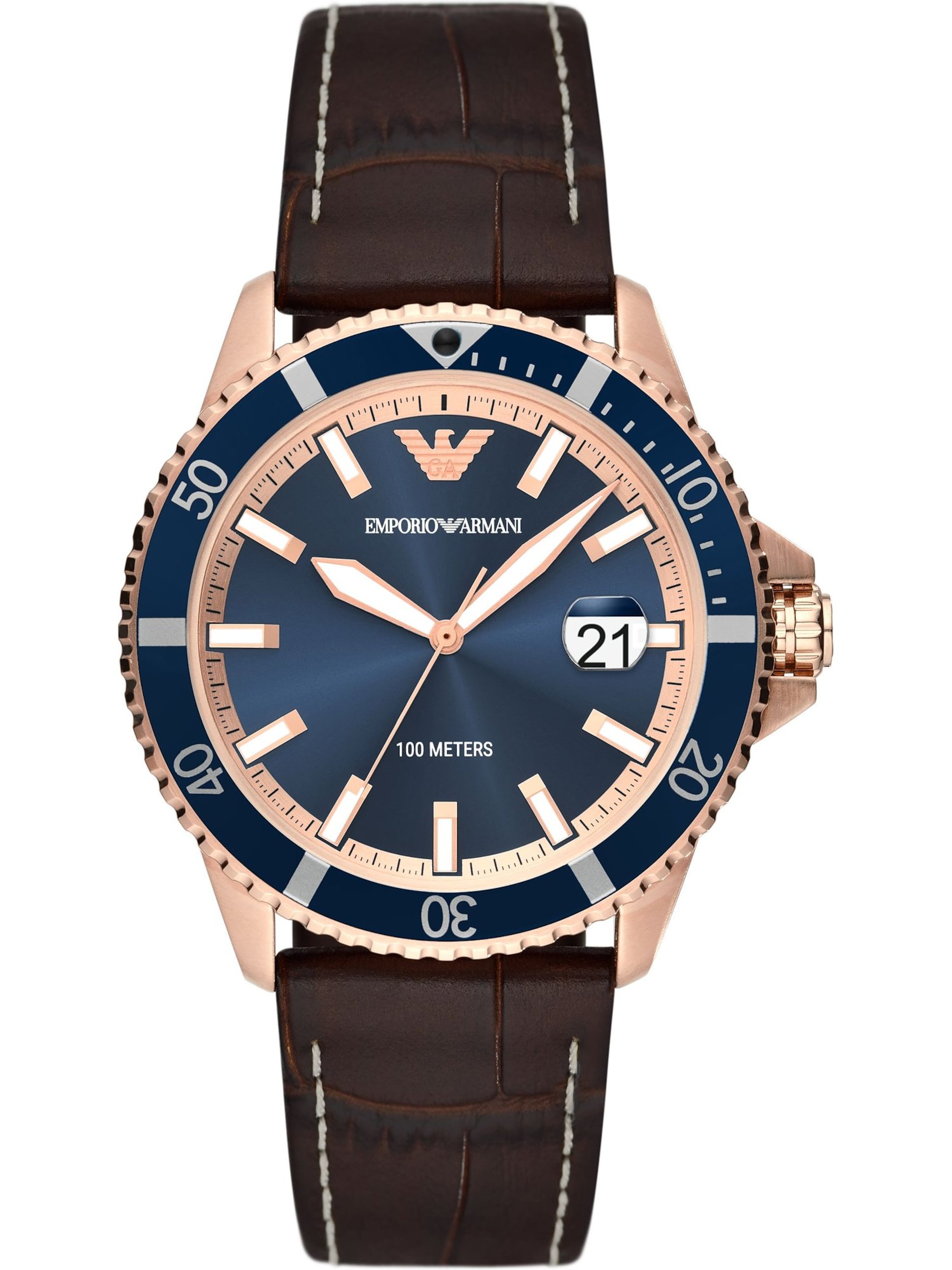 Emporio Armani Analog watch in Ultramarine blue / Dark brown / Rose gold, Item view