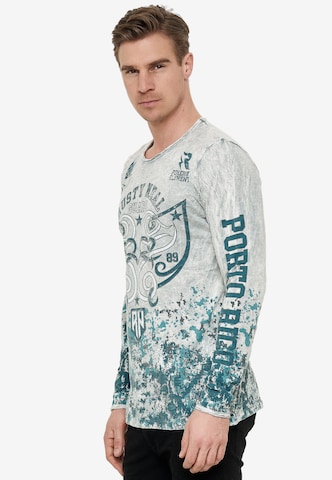 Rusty Neal Cooles Langarmshirt mit großem Print in Grau: predná strana