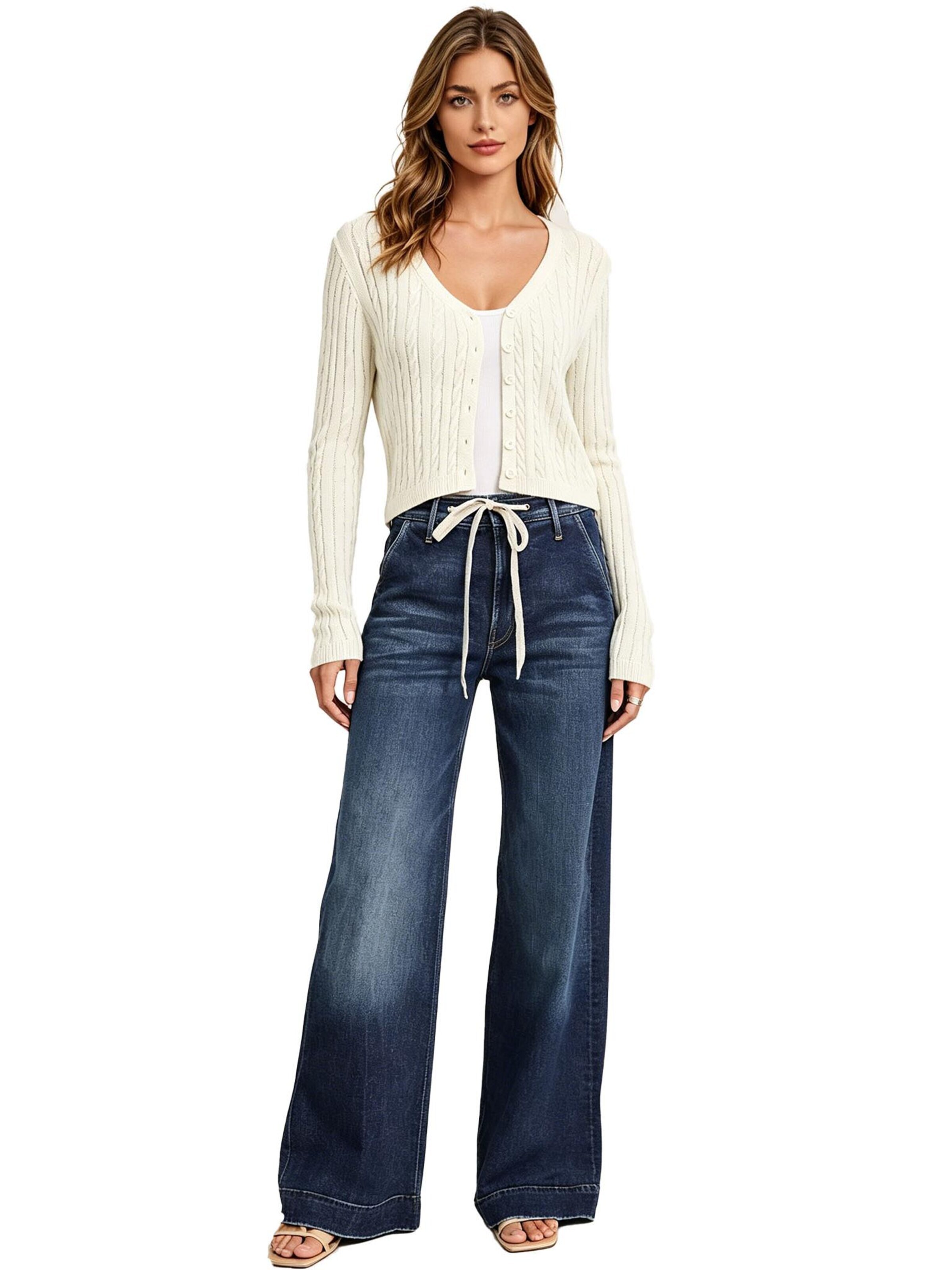 KoJooin Normalny krój Jeansy 'Weit geschnittene Jeans für Damen, trendige High-Waist-Stretch-Jeans mit Kordelzug, Denim-Hosen' w kolorze niebieski