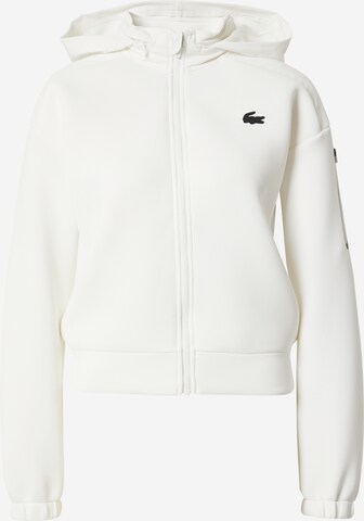 Lacoste Sport Zip-Up Hoodie in White: front