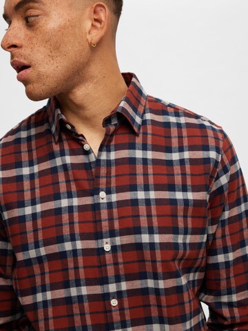 SELECTED HOMME Slim fit Button Up Shirt 'SLHOwen' in Brown