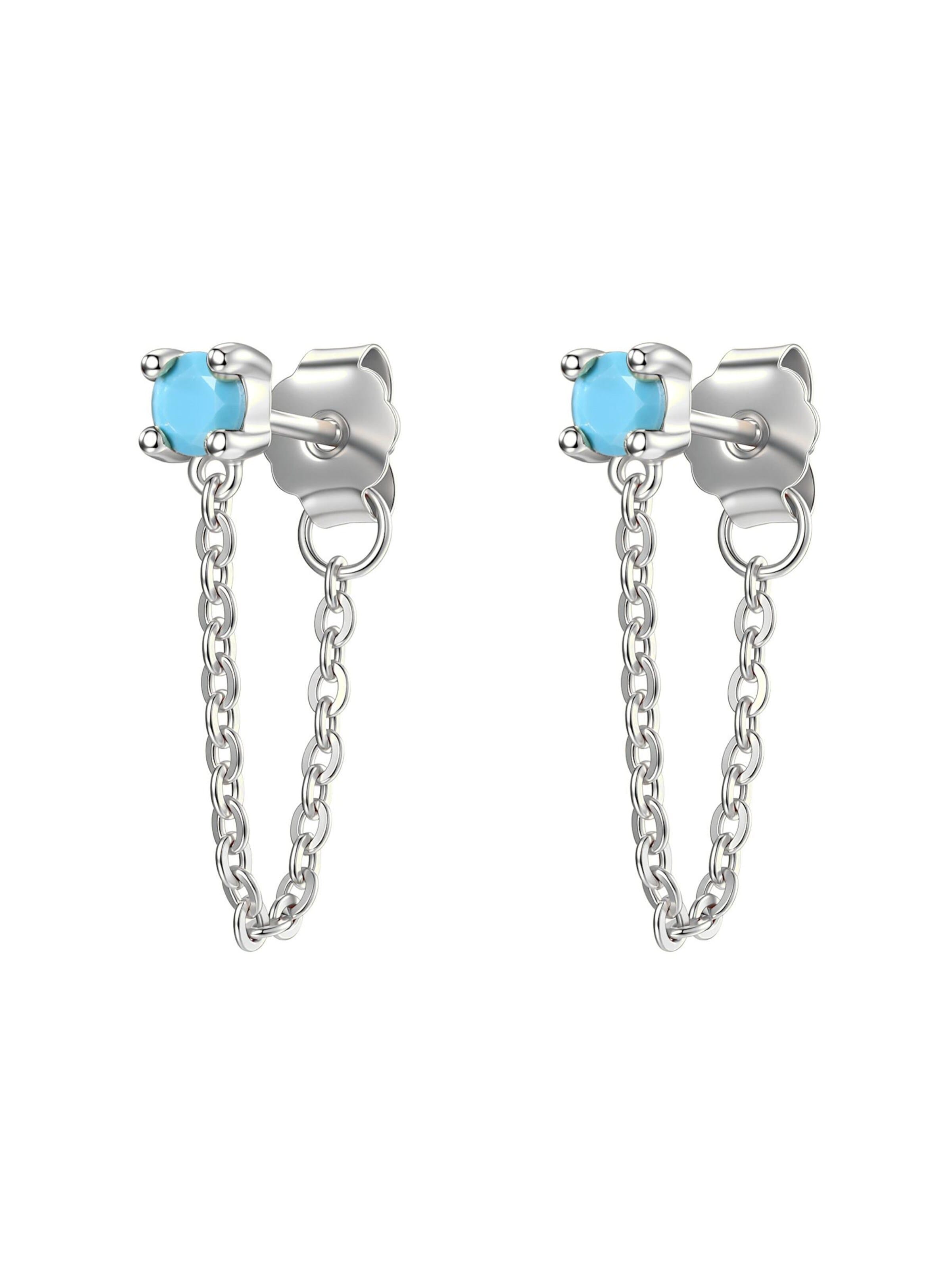Hey Happiness - Pendientes 'Aquamarine Chain Loop Stud' en plata