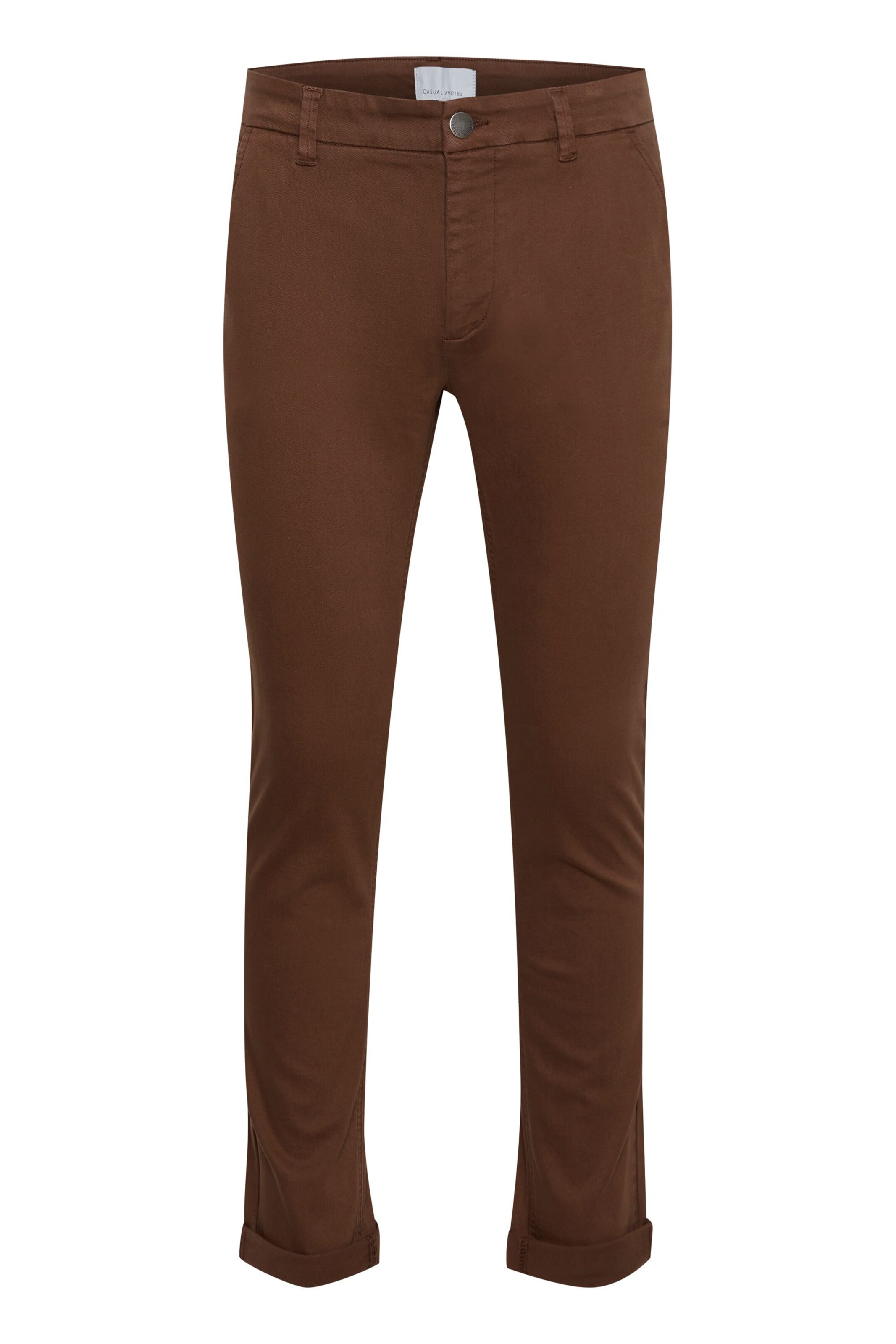 Casual Friday - Slimfit Calças chino 'Phil' em castanho: frente