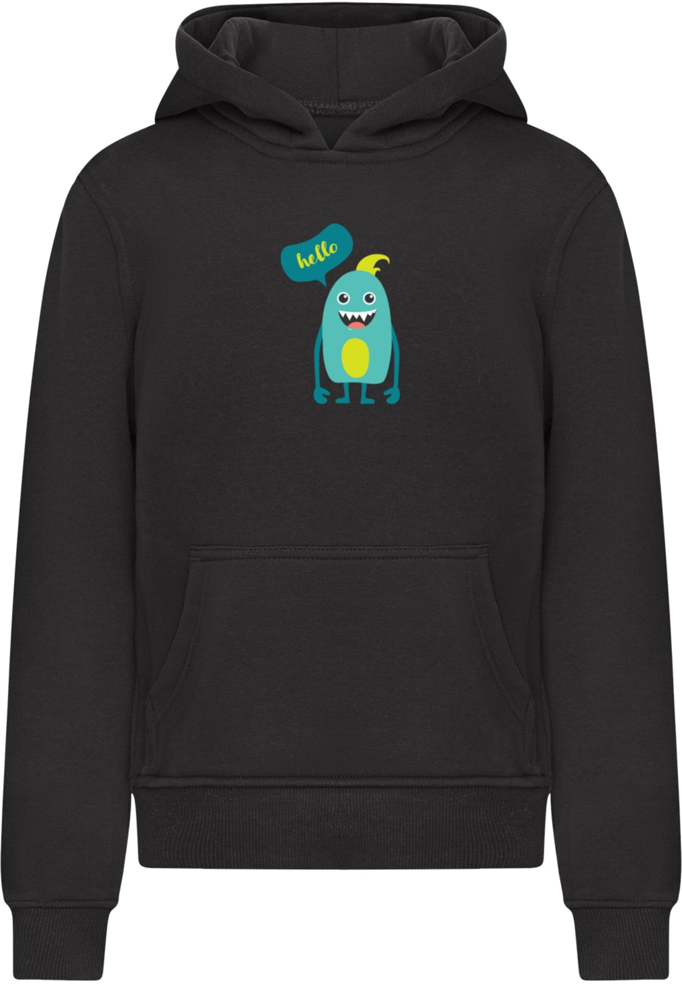Merchcode Sweatshirt 'Monster Hello' in Zwart: voorkant