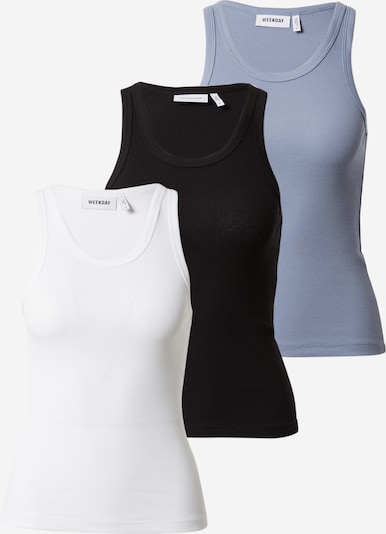 WEEKDAY Top in rauchblau / schwarz / weiß, Produktansicht