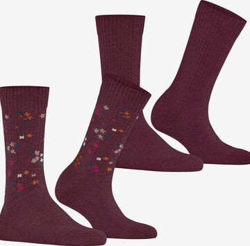 ESPRIT Socks 'Flower Rib 2-Pack' in Red: front
