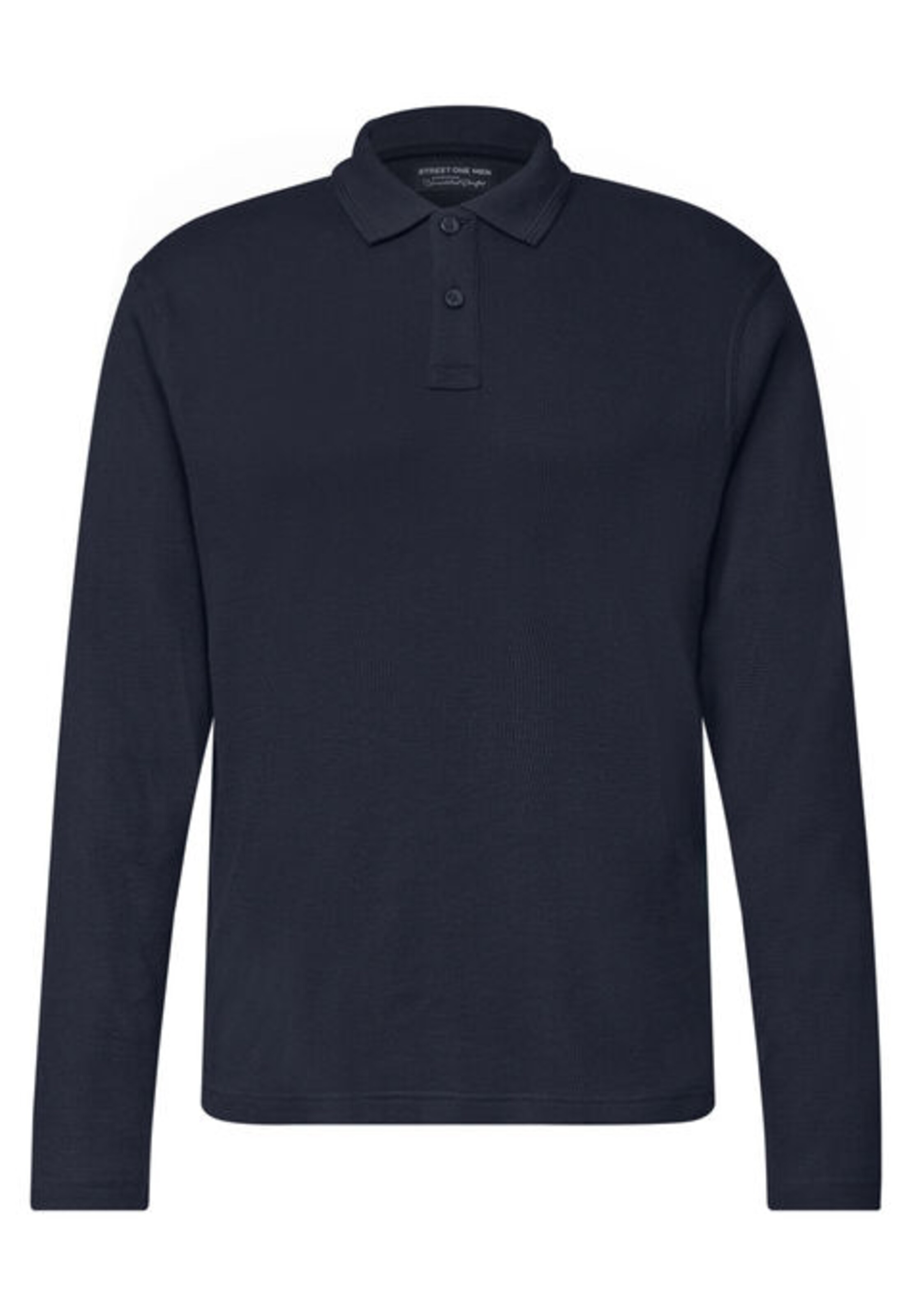 Street One MEN Langarm Poloshirt in Unifarbe in XXXL in blau, Produktansicht