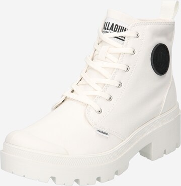 Palladium Lace-Up Ankle Boots in White: front