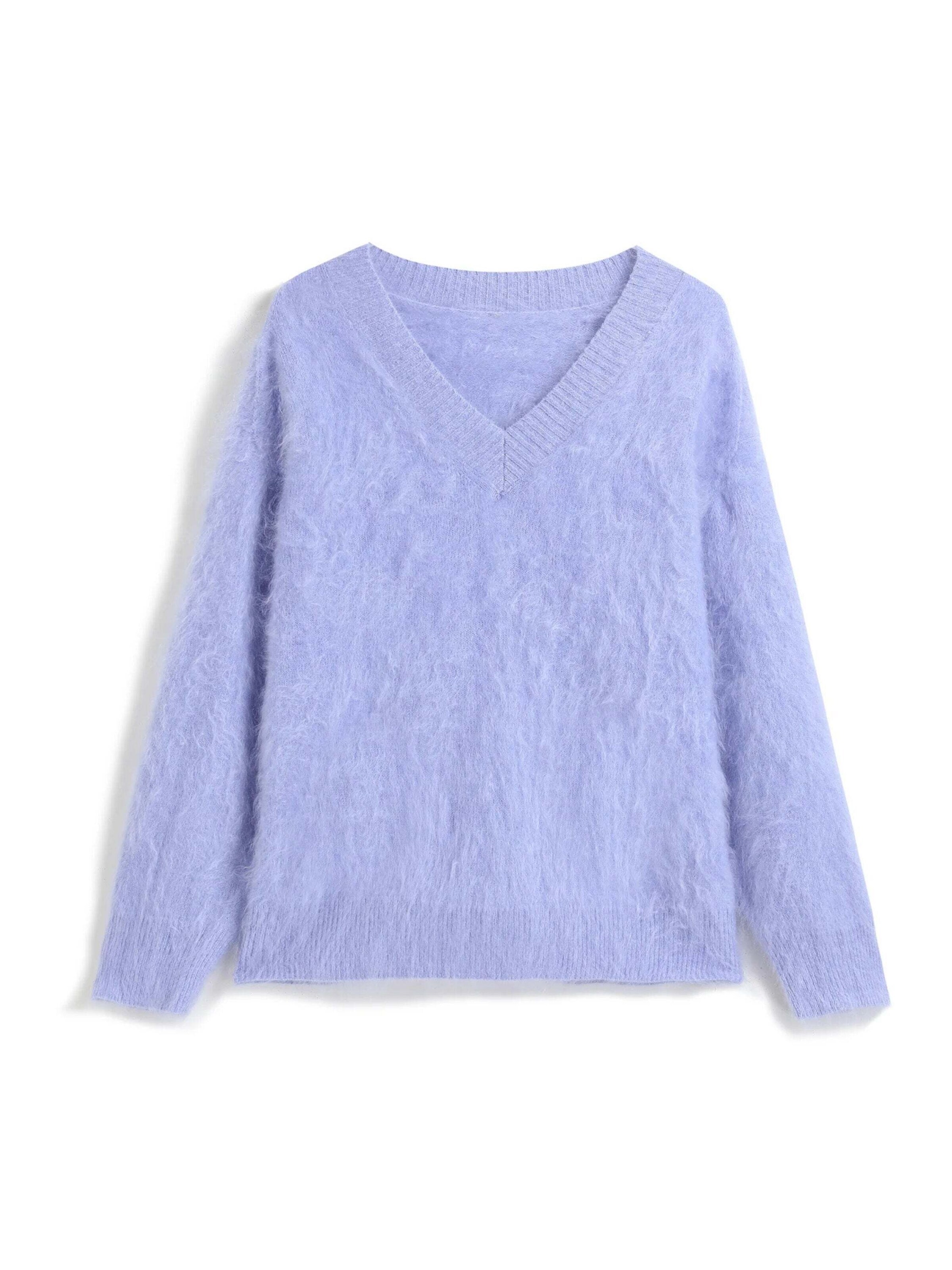 BELLEMERE NEW YORK Sweater 'Pullover aus gebürstetem, reinem Kaschmir mit V-Ausschnitt' in Blue: front