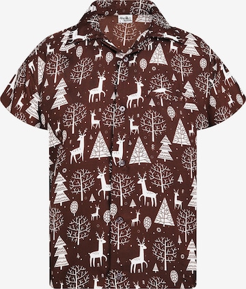 King Kameha Overhemd 'Christmas Reindeer' in Bruin: voorkant