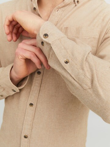 JACK & JONES Slim fit Button Up Shirt 'Classic' in Beige