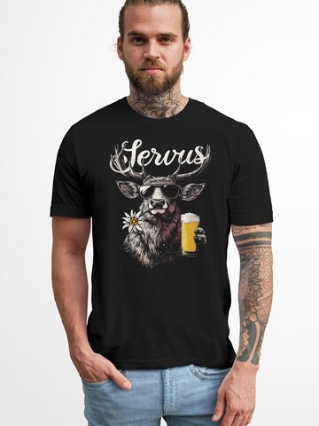 Neverless Shirt 'Servus 3 Bier' in Schwarz: Vorderseite