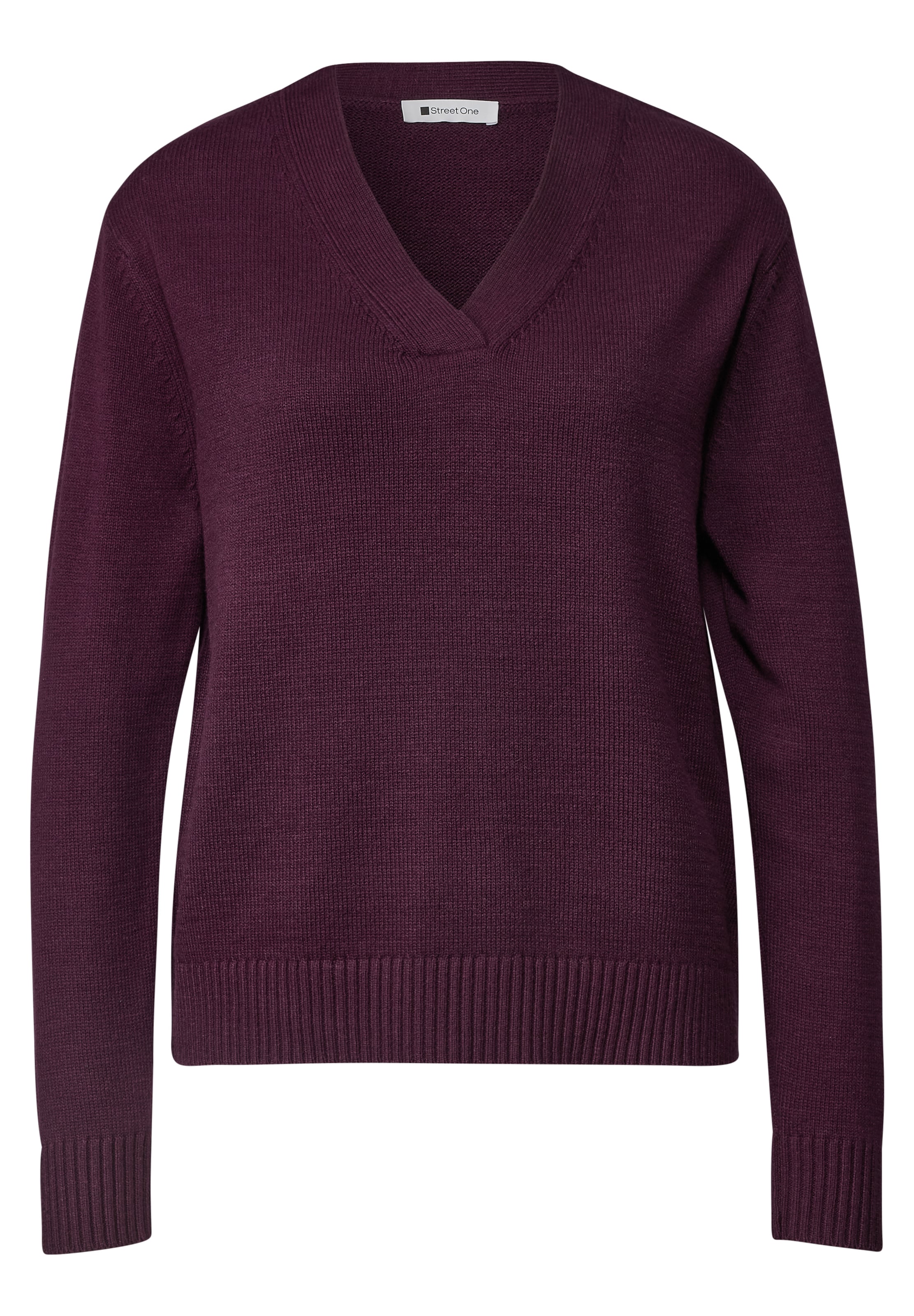 STREET ONE Langarm Pullover mit V-Ausschnitt in Rot: Vorderseite