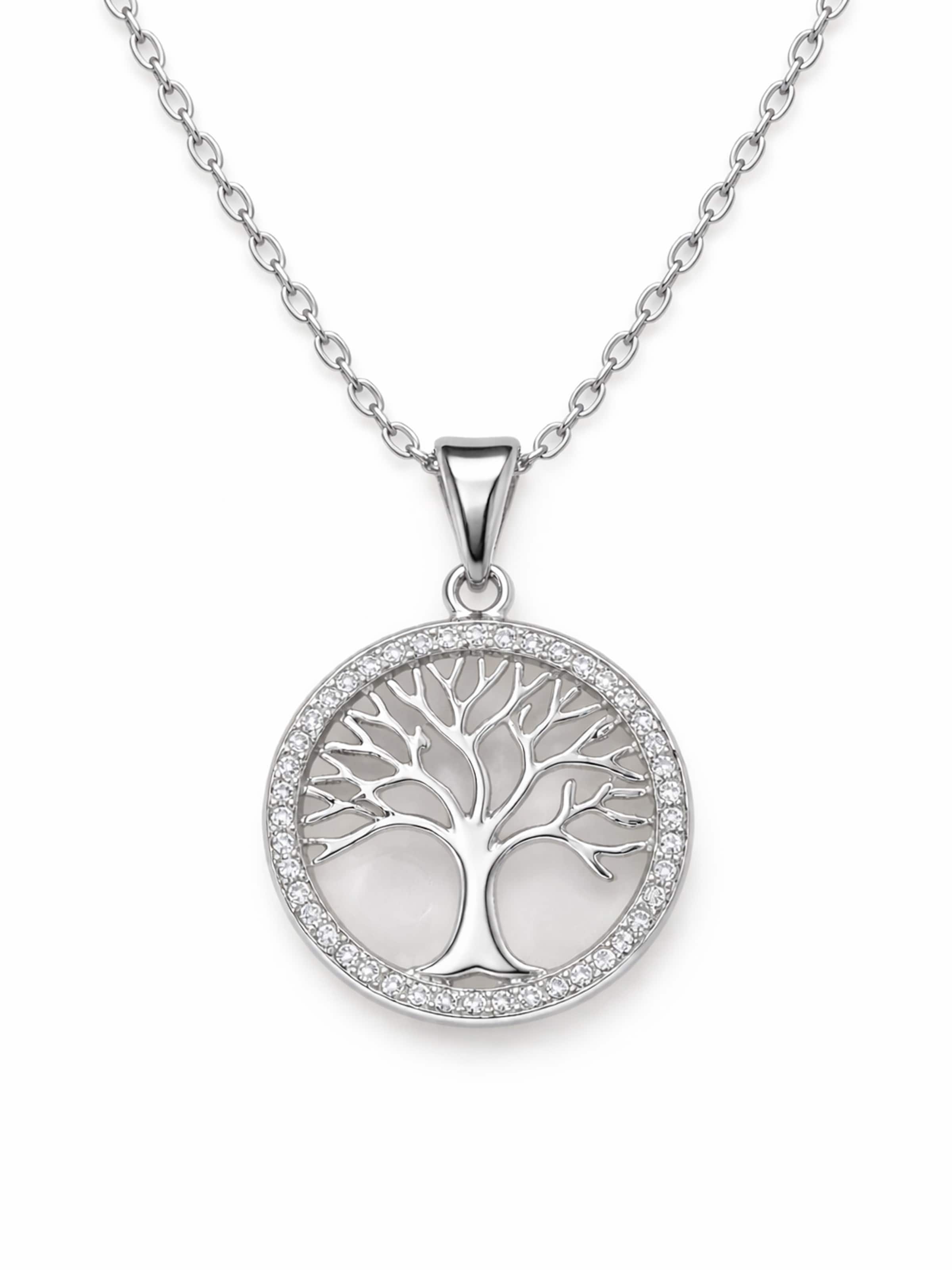Staufergold Necklace 'Kette „Wurzelliebe“ – Lebensbaum-Anhänger mit zartem Pavé-Rand' in Silver: front