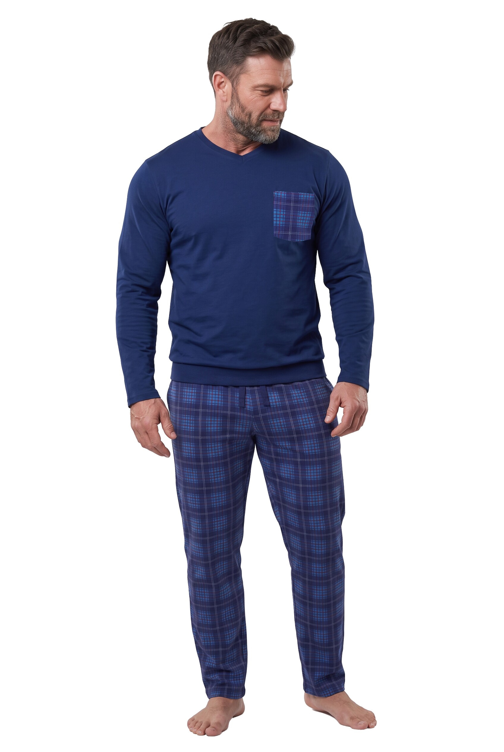 Men Plus Pyjama lang in Blauw: voorkant