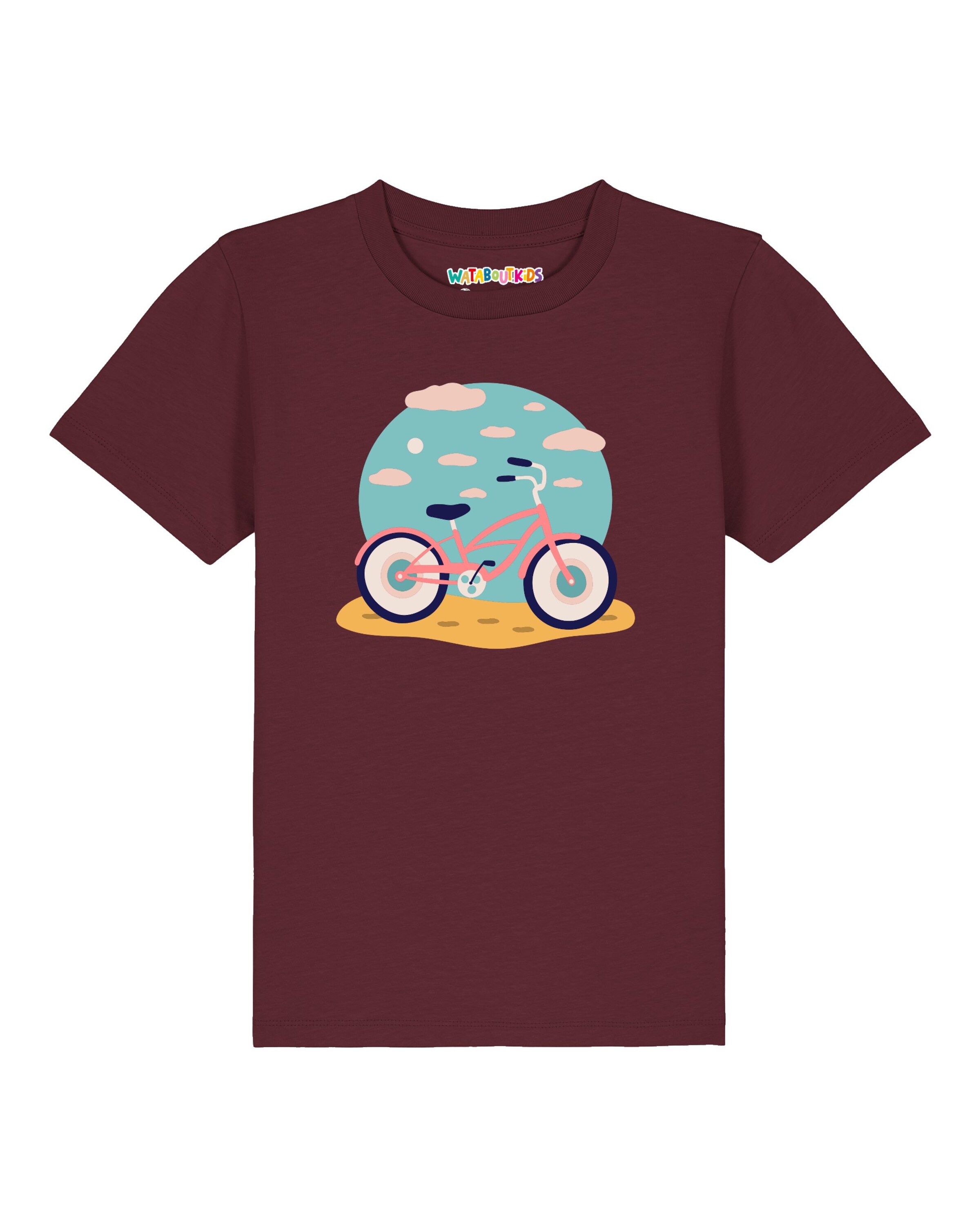 watabout.kids Shirt 'Fahrrad am Strand' in Rood: voorkant