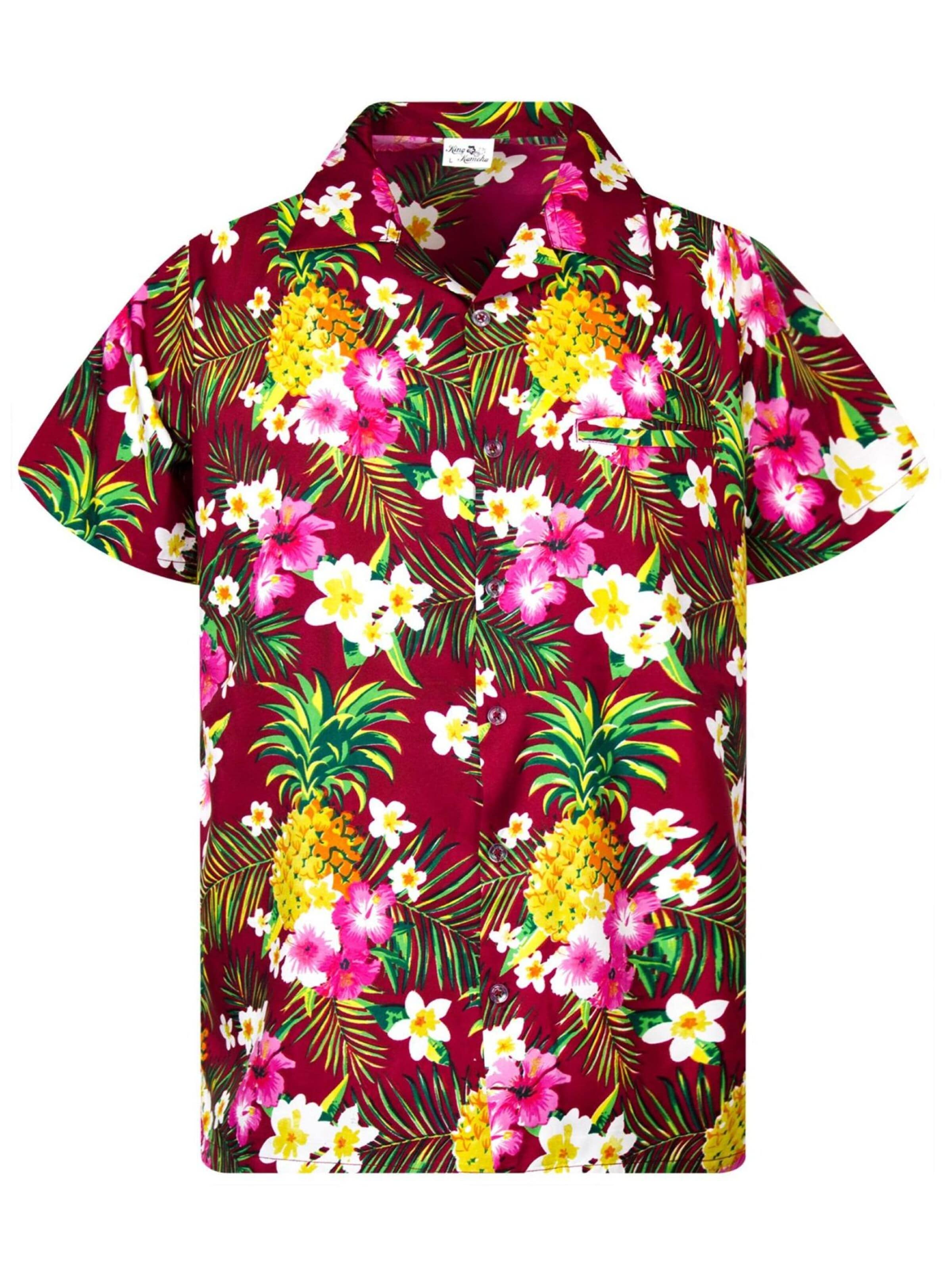 King Kameha Hemd 'Pineapple Flowers'‌‌‌‌‌‌‌ in Rot: Vorderseite