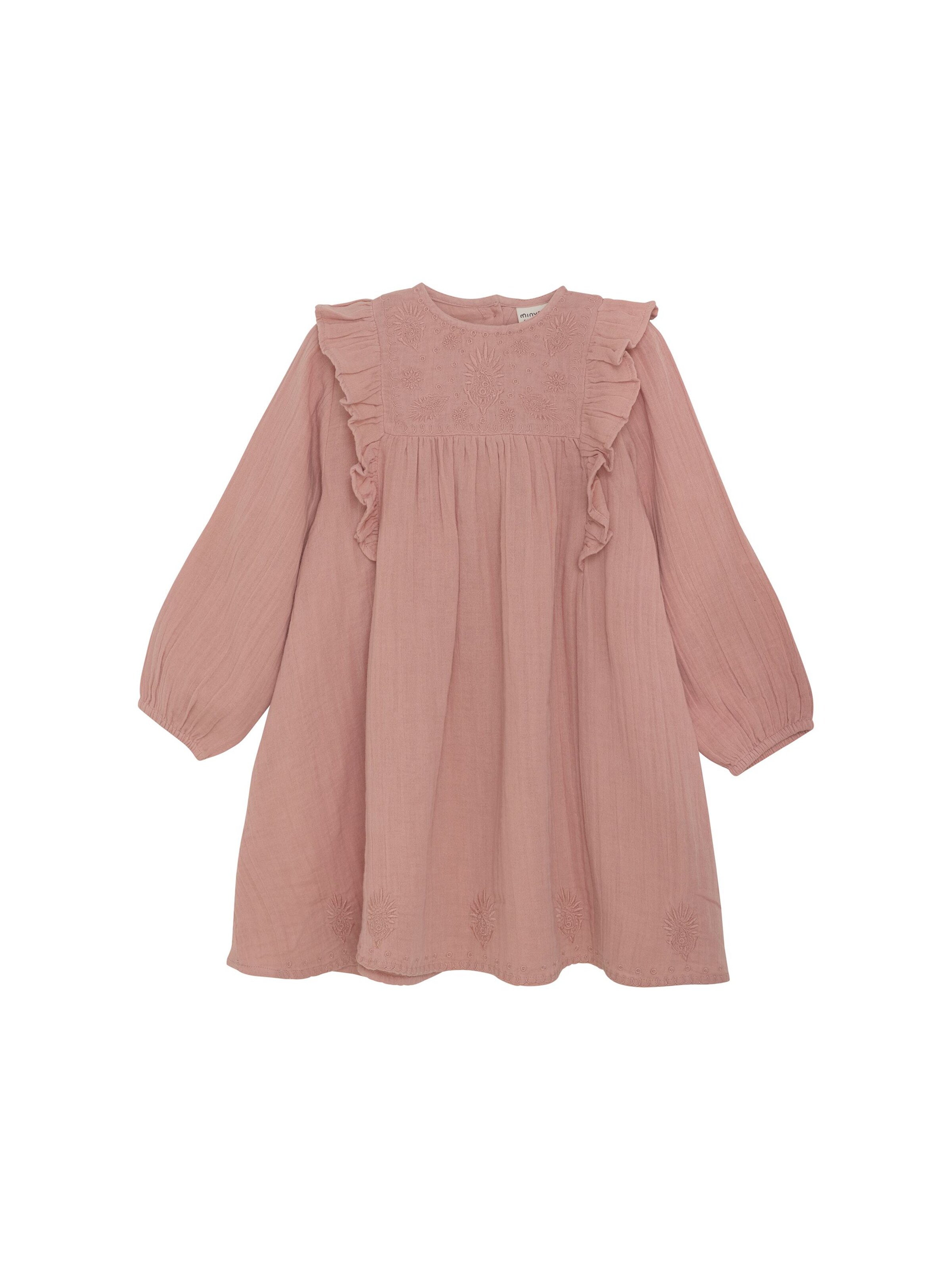MINYMO Jurk ' MIDress LS w. Emb ' in Roze: voorkant