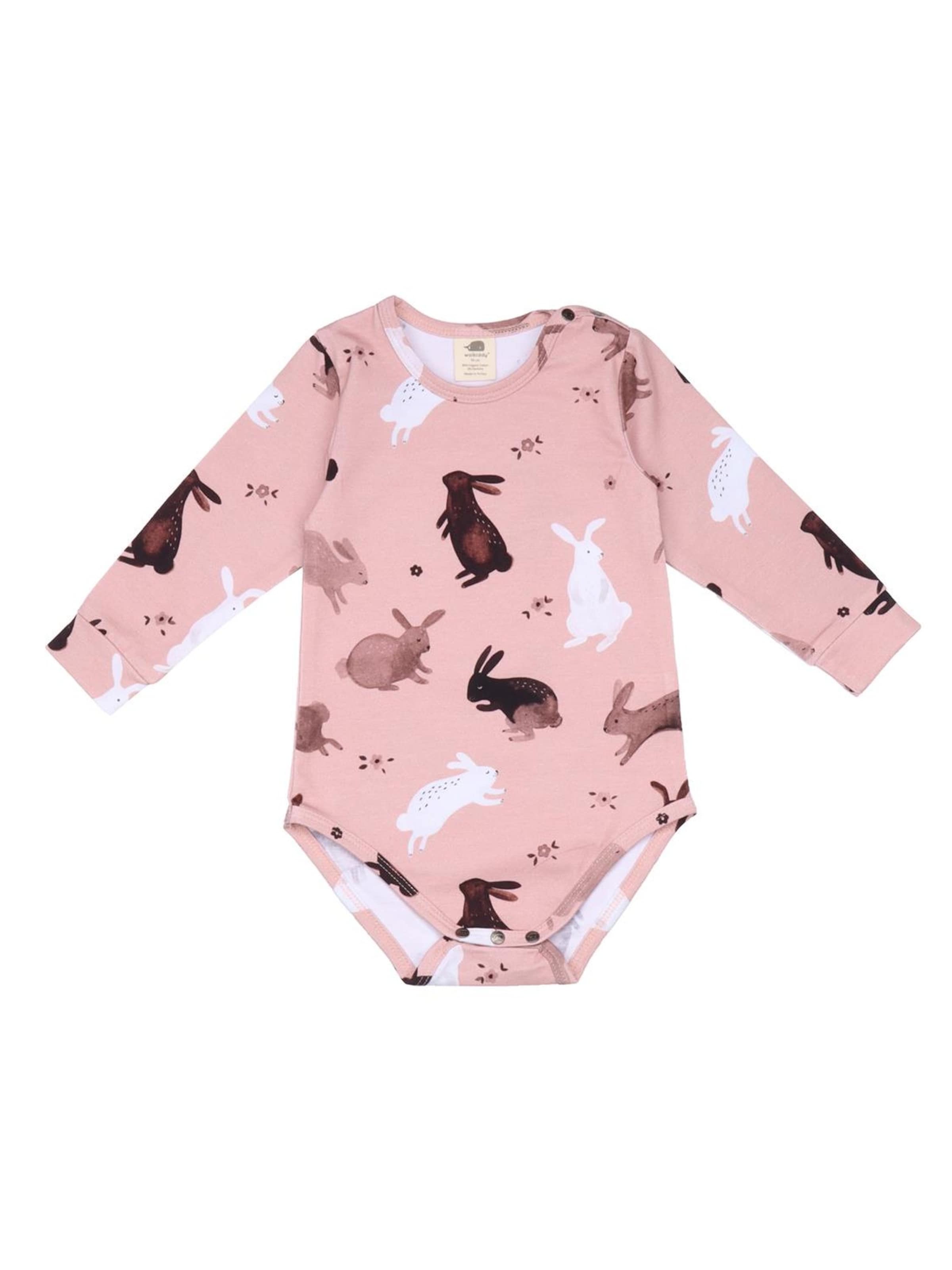 Walkiddy Strampler/Body 'Happy Rabbits'‌‌‌‌‌‌‌‌ in Pink: Vorderseite