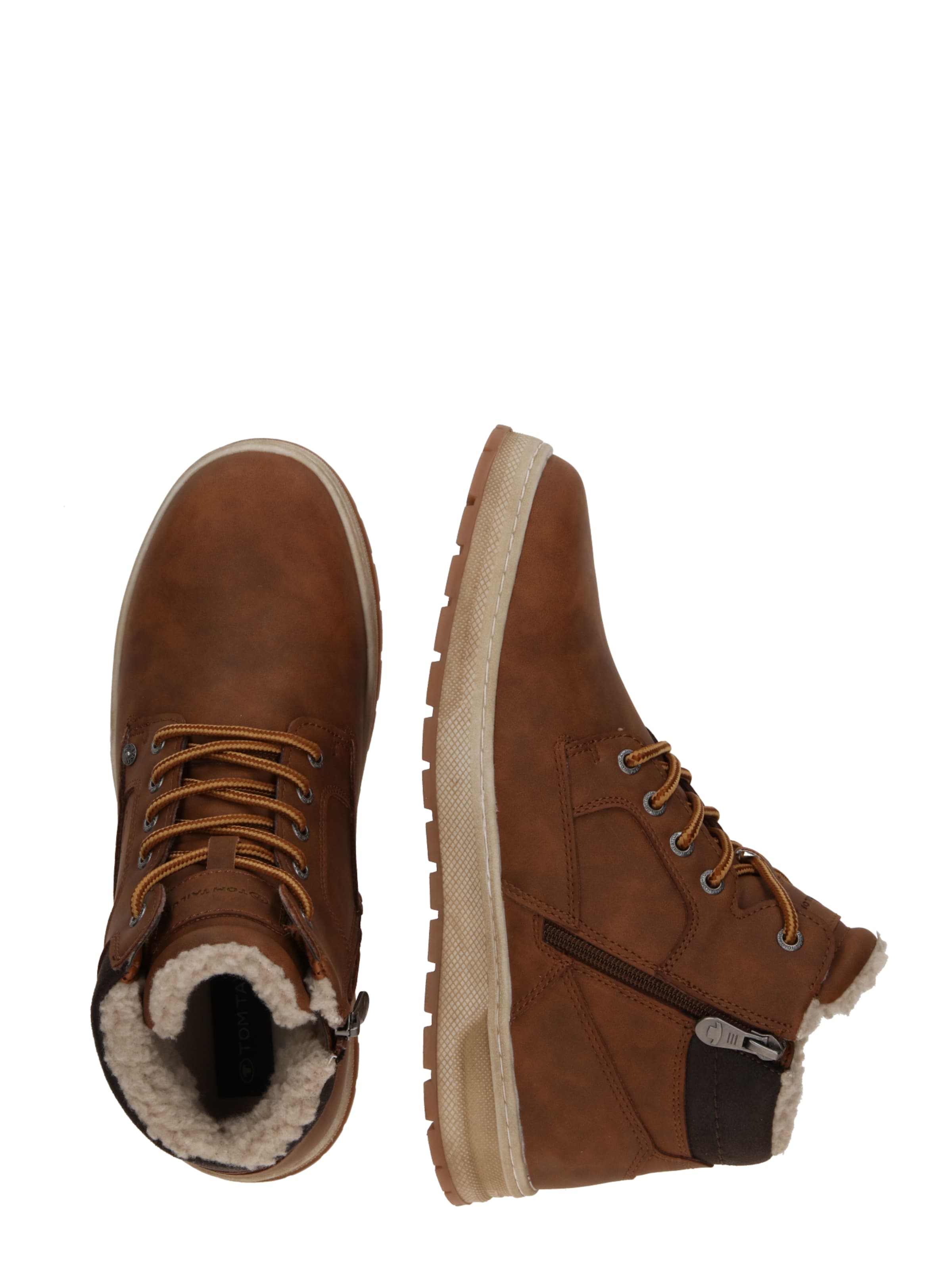 TOM TAILOR Боти с връзки в кафяво