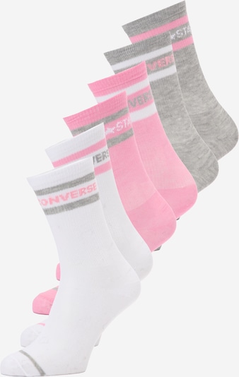 CONVERSE Čarape 'WORDMARK CREW' u siva melange / roza / bijela, Pregled proizvoda