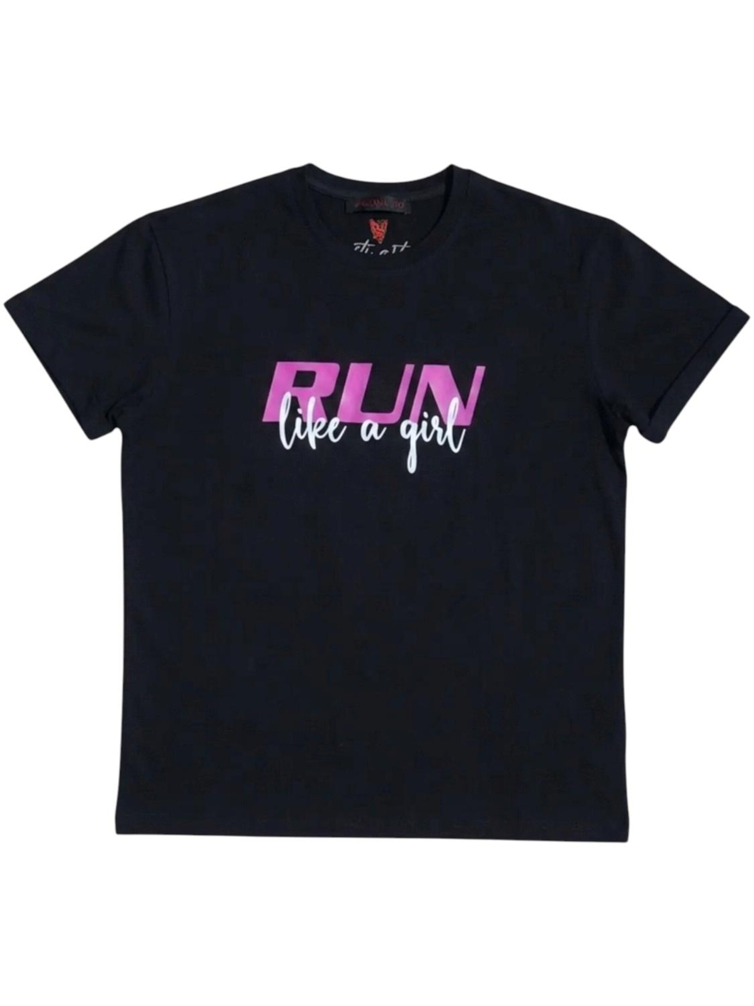 Georgiana Datcu Υπερμέγεθες μπλουζάκι 'RUN LIKE A GIRL' σε μαύρο: μπροστά