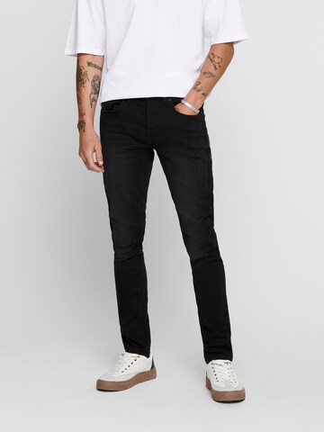 Skinny Jeans 'Loom' di Only & Sons in nero: frontale