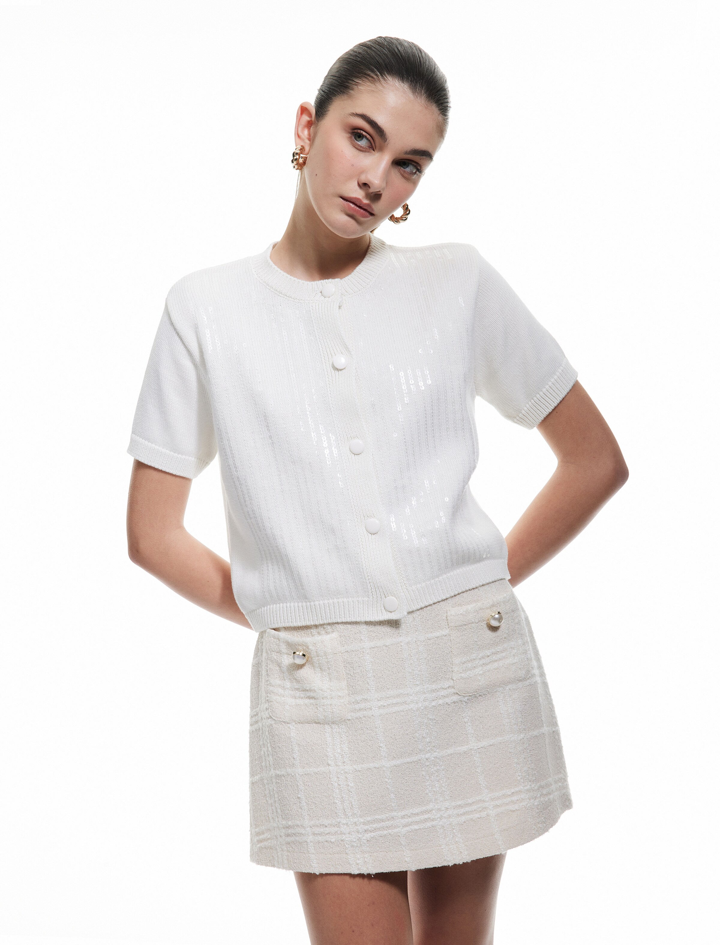 Koton Knit Cardigan in White: front