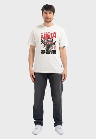 T-Shirt 'Asian Ninja Cat Graphic' Oldskull en blanc