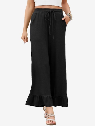 KoJooin Pants 'Damen-Palazzo-Hose mit weitem Bein, Kordelzug, elastischem Bund, Rüschensaum und Taschen' in 42/Regular in Black, Item view