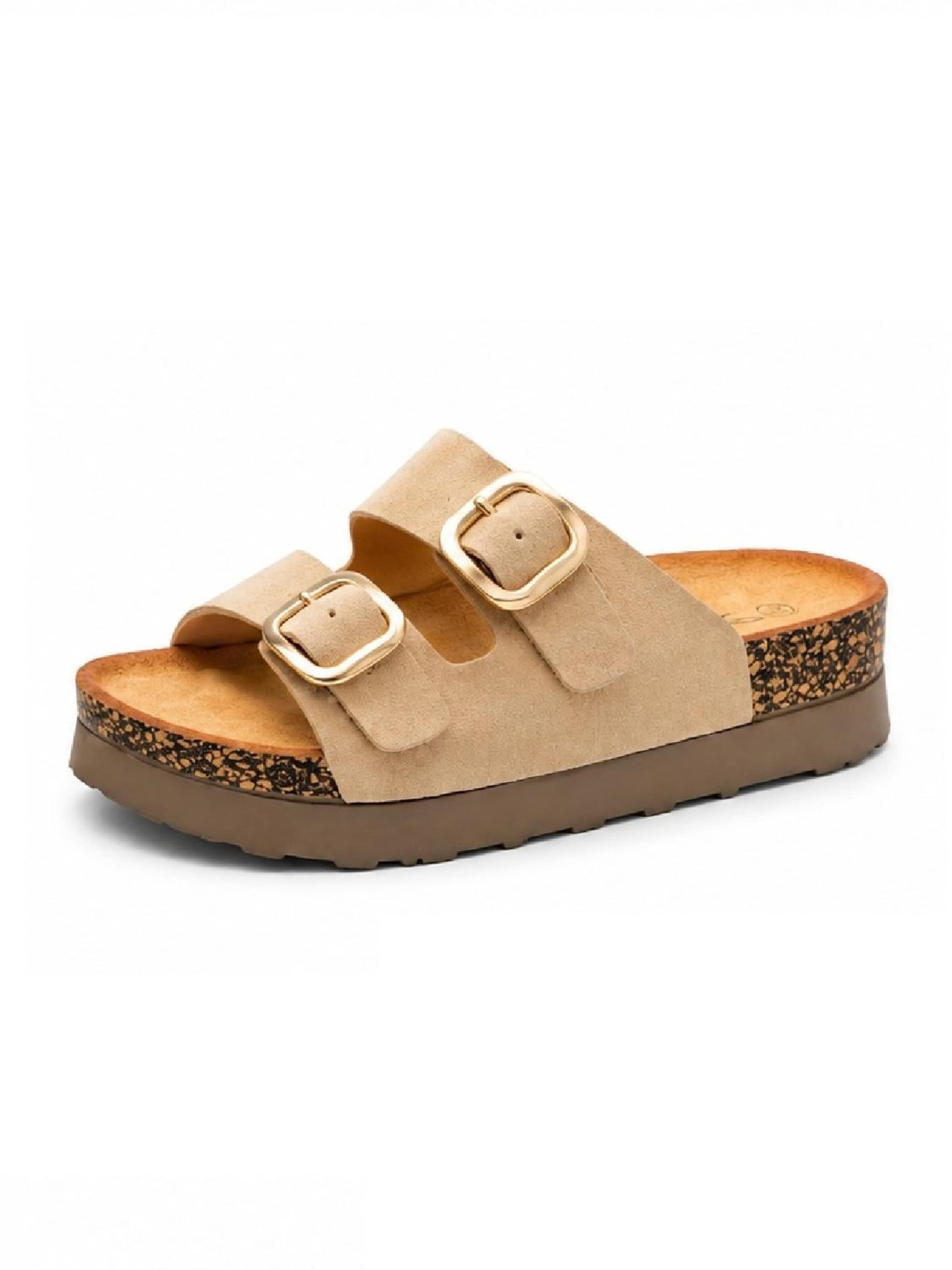 Pogolino Pantolette 'Damen Sandalen Pantoletten Plateau Animal Print TPW4'‌‌‌‌‌‌‌‌ in Beige: Vorderseite
