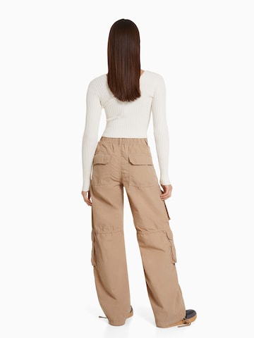 Bershka Wide Leg Hose in Beige