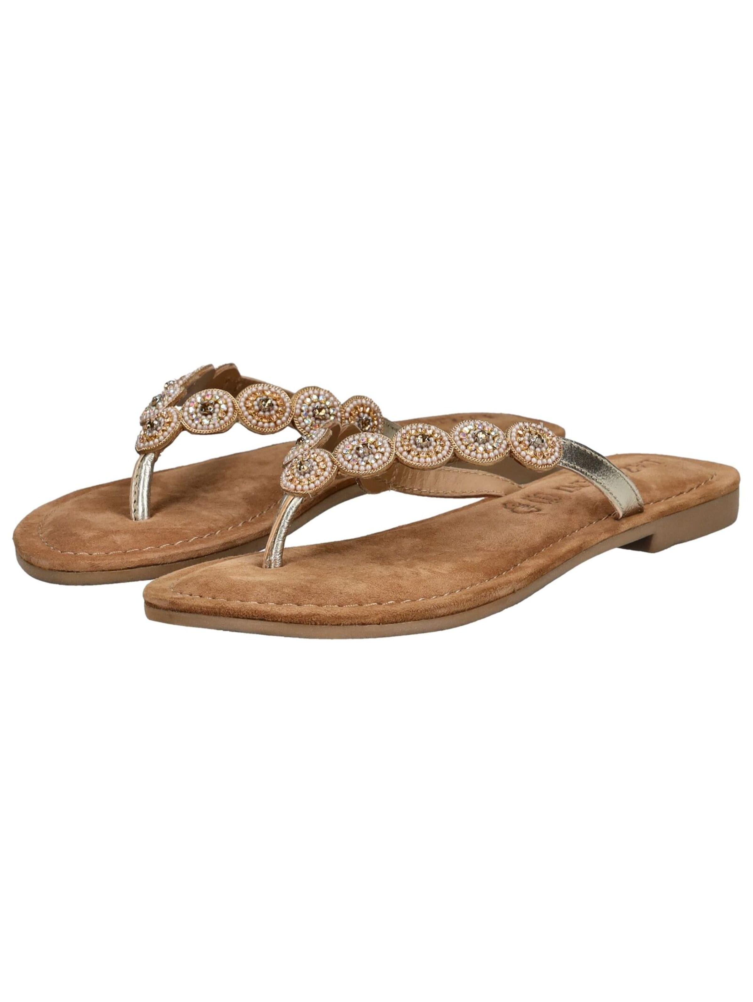 LAZAMANI T-Bar Sandals in Gold