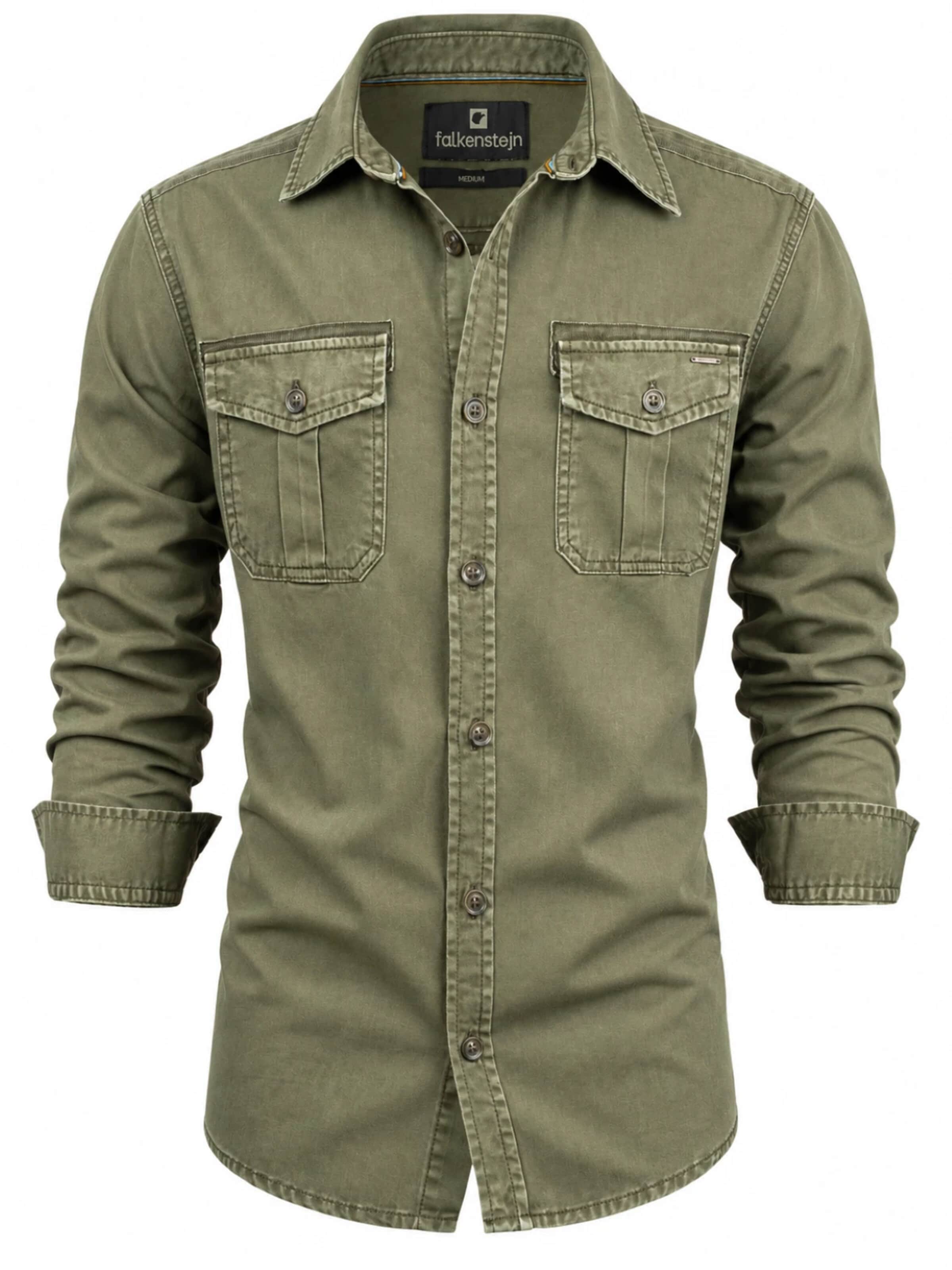 FALKENSTEJN Regular fit Button Up Shirt 'FALKENSTEJN Riccaldo Herren-Hemd' in Green: front
