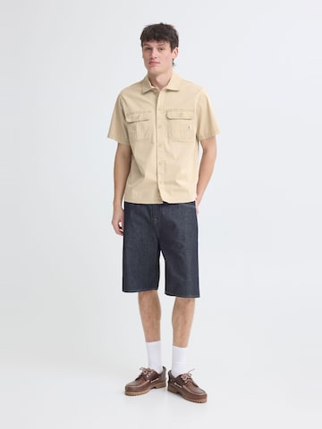 BLEND Comfort Fit Kurzarmhemd Relaxed Fit ' BHMatz Overshirt ' in Beige