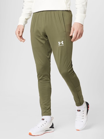 UNDER ARMOUR Slimfit Sportovní kalhoty 'Challenger' – zelená: přední strana