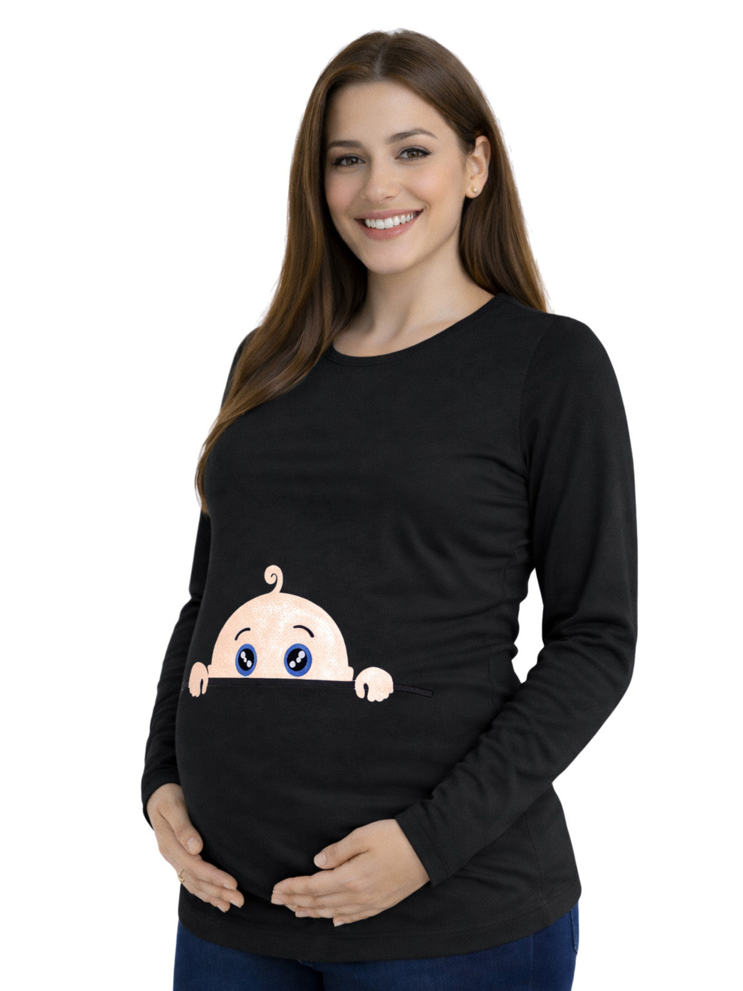 M.M.C. Shirt 'Neugieriges Baby Umstandslangarmshirt' in Black