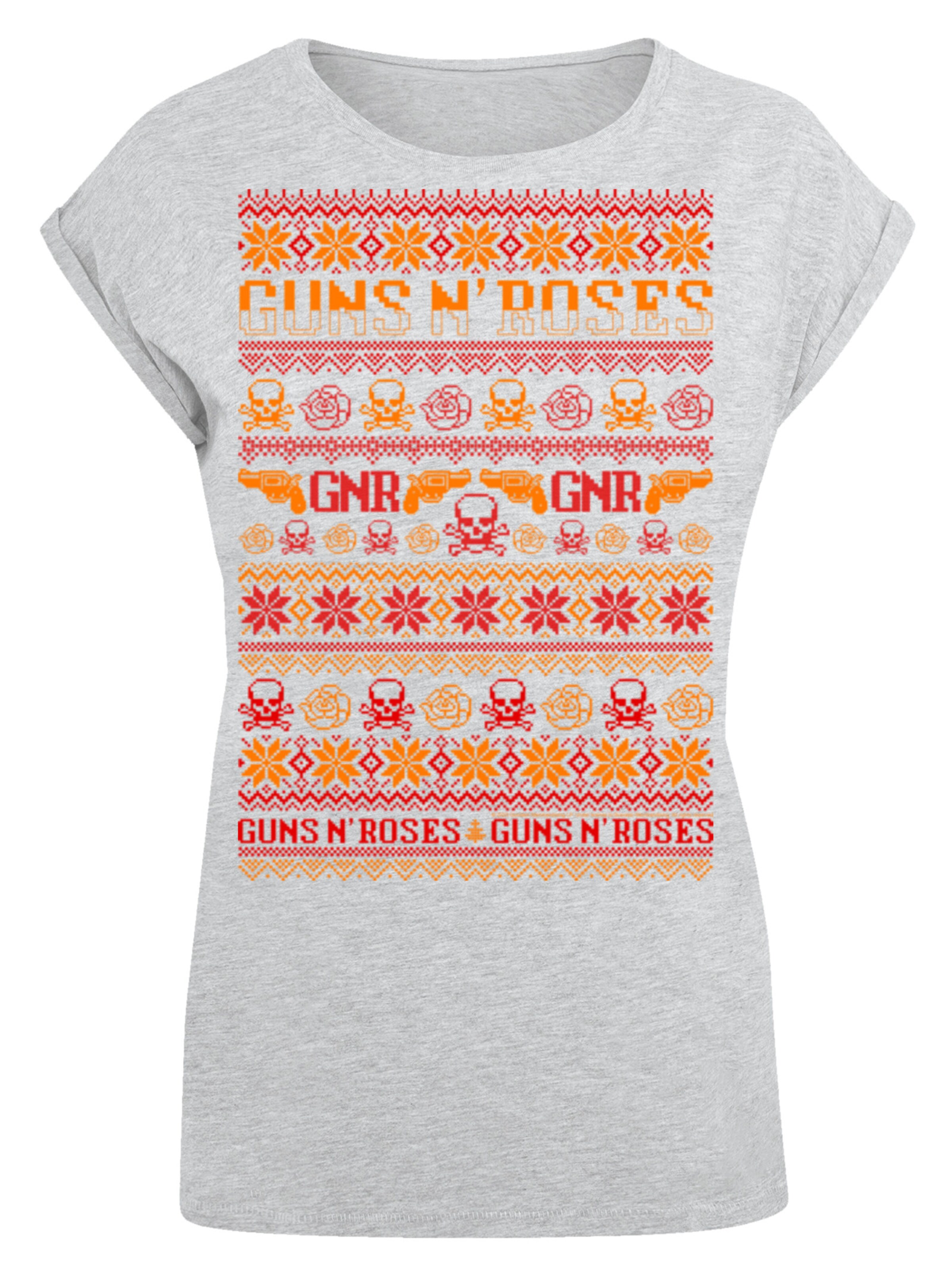 F4NT4STIC T-Shirt 'Guns And Roses Christmas' in Grau: Vorderseite