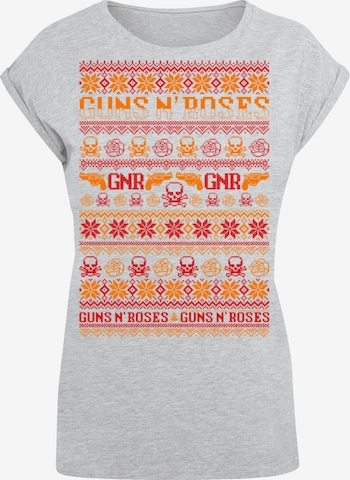 F4NT4STIC Shirt 'Guns And Roses Christmas' in Grijs: voorkant