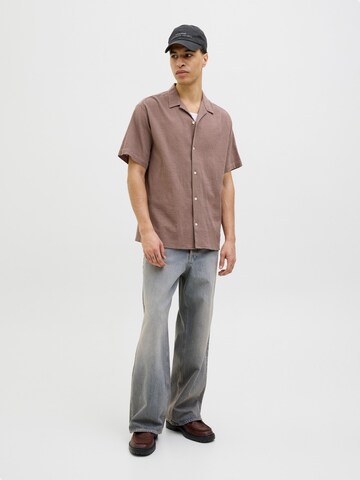 JACK & JONES Comfort fit Button Up Shirt 'JORLuke' in Brown