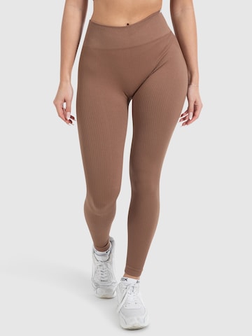 Smilodox Skinny Workout Pants in Brown: front