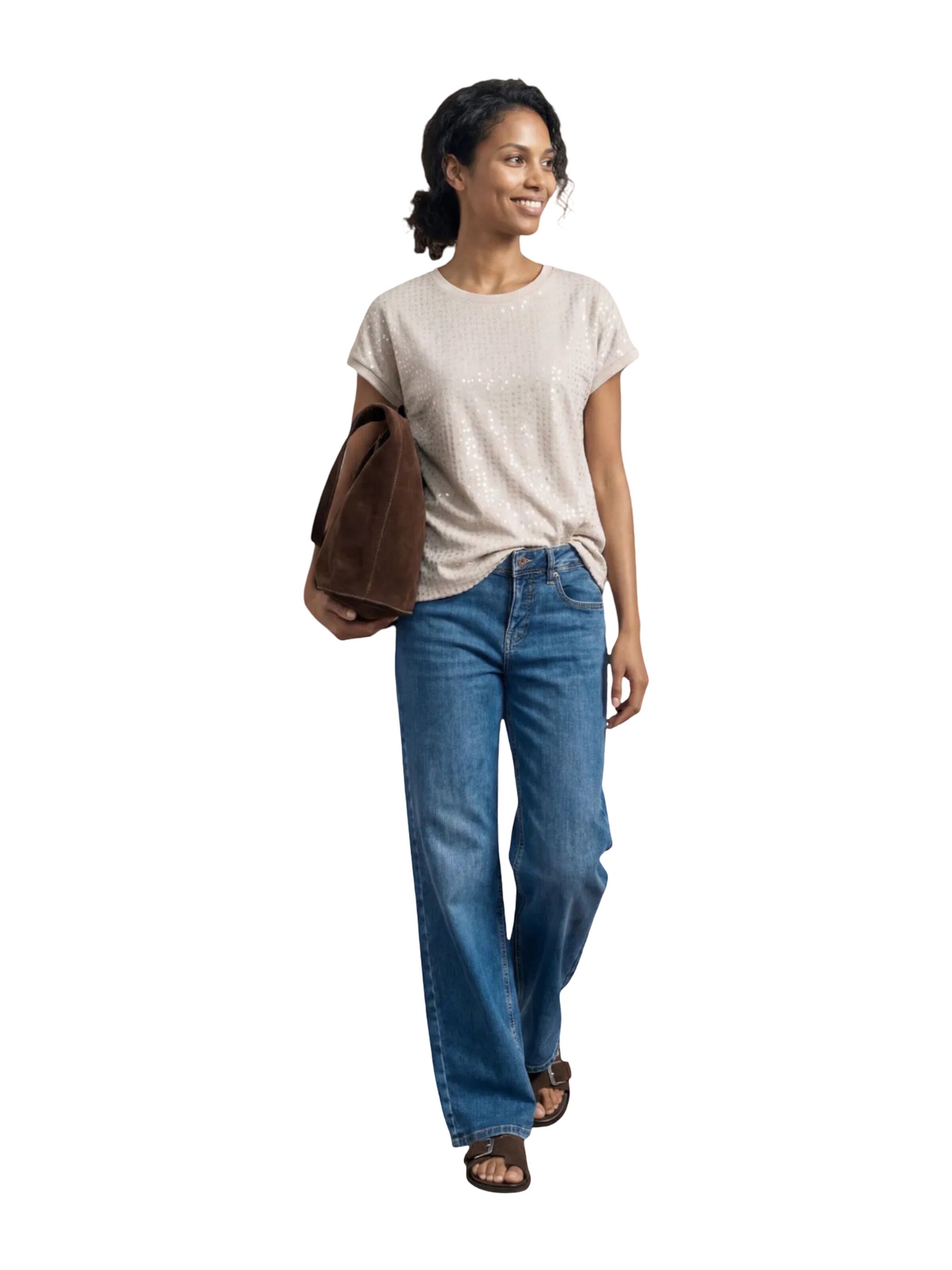 Maglietta 'knit look shirt w.transparentsequins 325313' di STREET ONE in beige