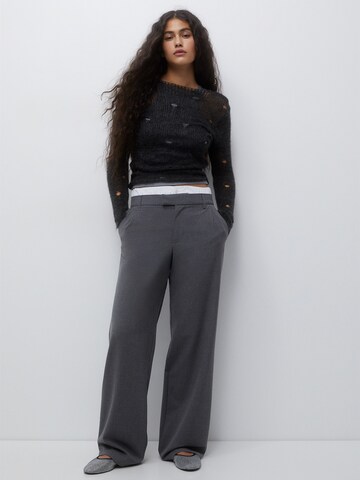 Pull&Bear Wide leg Pleat-front trousers in Grey