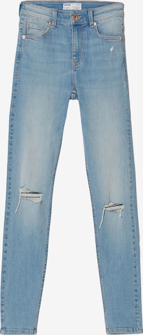 Coupe slim Jean Bershka en bleu : devant