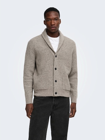Only & Sons Knit cardigan 'ONSSKY' in Brown: front