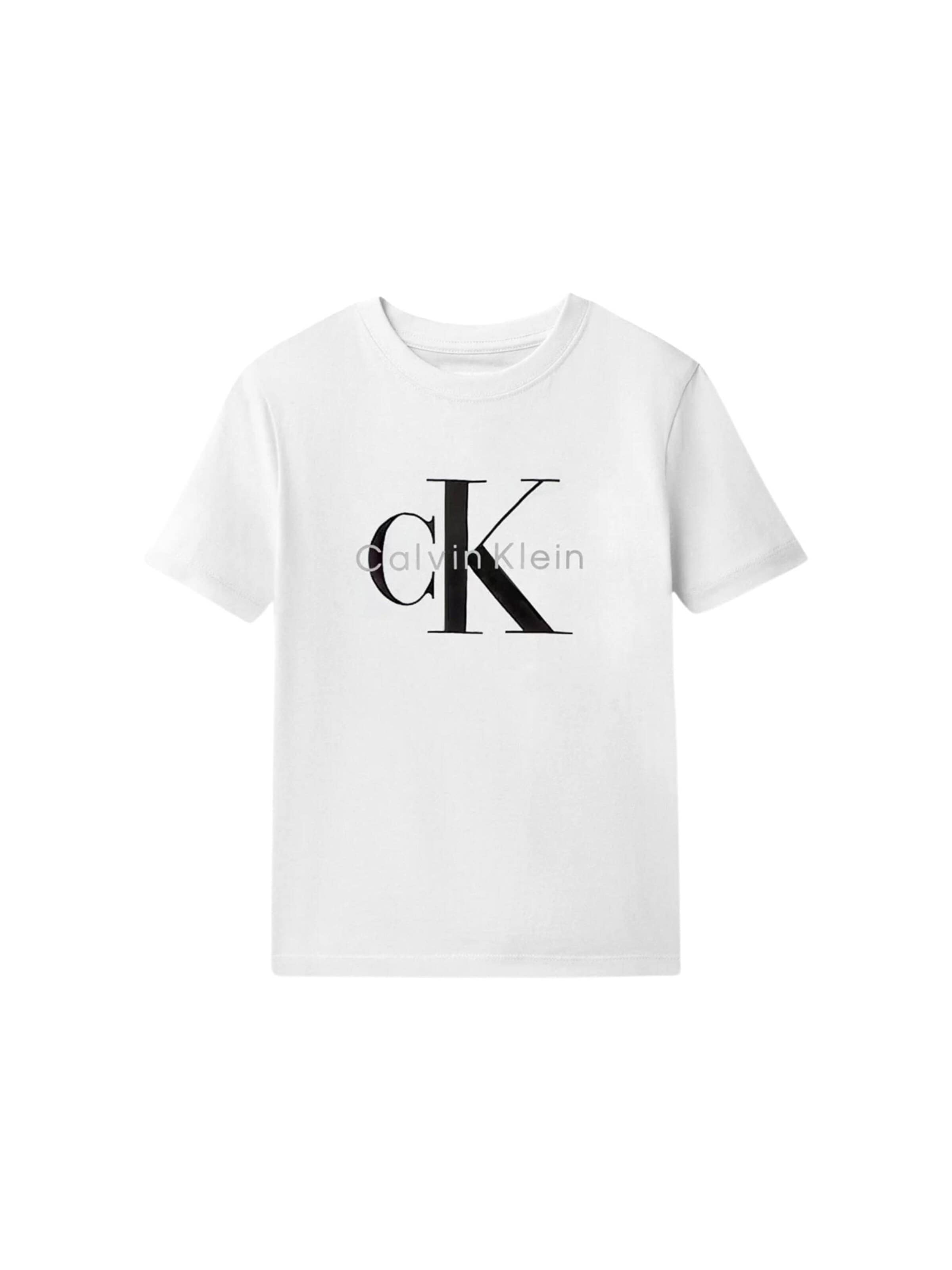 T-Shirt 'CK MONO LOGO SS T-SHIRT' Calvin Klein Kids en blanc : devant