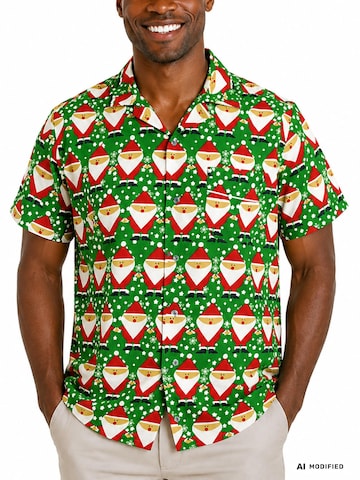 Regular fit Camicia 'Christmas Santa Allover' di King Kameha in verde